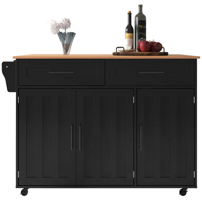 Keukentrolley – Keukenwagen – Serveerwagen – Opbergtrolley – Keukenkast – Mobiel Op Wieltjes – Opklapbaar Tafelblad – 129x46x91,5 cm – Ruime Laden Met Kast