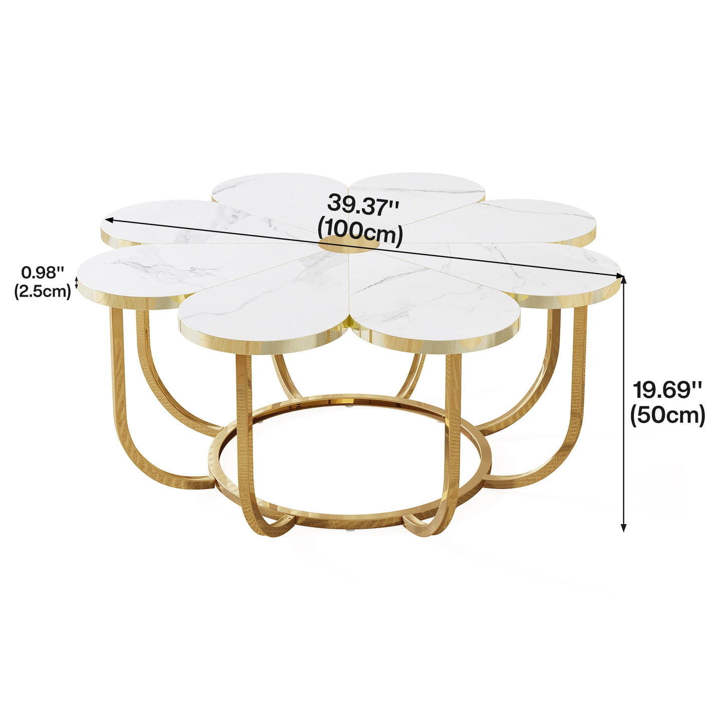 Salontafel – Koffietafel – Lounge Tafeltje – Bijzettafel – Woonkamertafel – Wit Goud – Extra Groot Tafelblad – Ruimtebesparend Metalen Frame