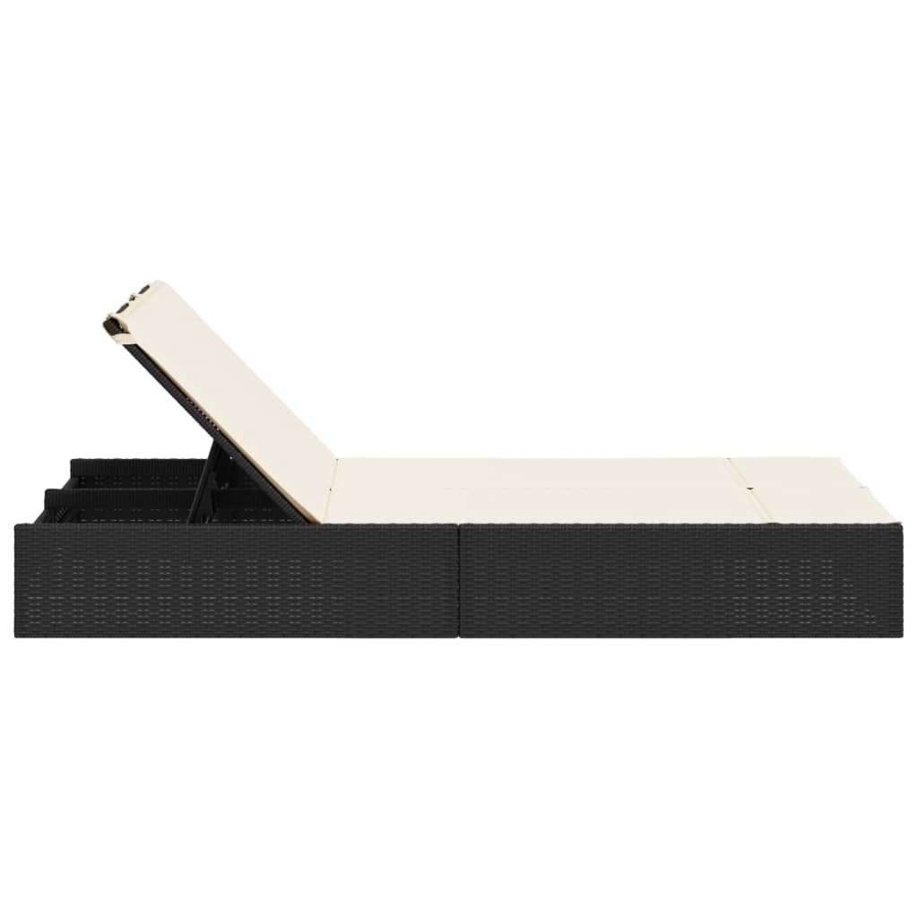 Dubbele Lounger – Tweezits Loungestoel – Buitenbank – Tuinbank – Zweisitzer Lounger – Verstelbare Rugleuning – Weerbestendig PE-Rattan – Zwart