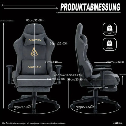 Gamingstoel – Gamestoel – Gaming Chair – Game Stoel – Bureaustoel – Verstelbare Rugleuning 90°-150° – Ingebouwde Voetensteun – Kunstleer Blauw