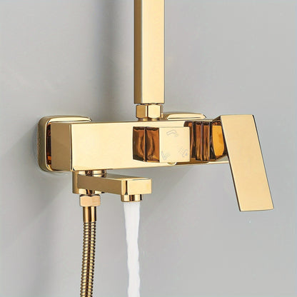 Douche Set – Douchekop – Regendouche – Handdouche – Badkraan – Gouden Afwerking – Messing Materiaal – 3 Functies