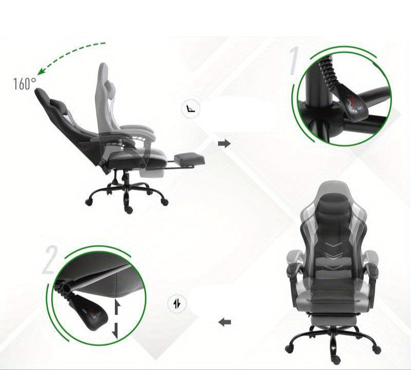 Ergonomische Gamingstoel – Gamingstoel – Bureaustoel – Gamestoel – Computerstoel – Verstelbare Hoofdsteun – Lendensteun – Polyester Vulling – Draagvermogen 120 kg