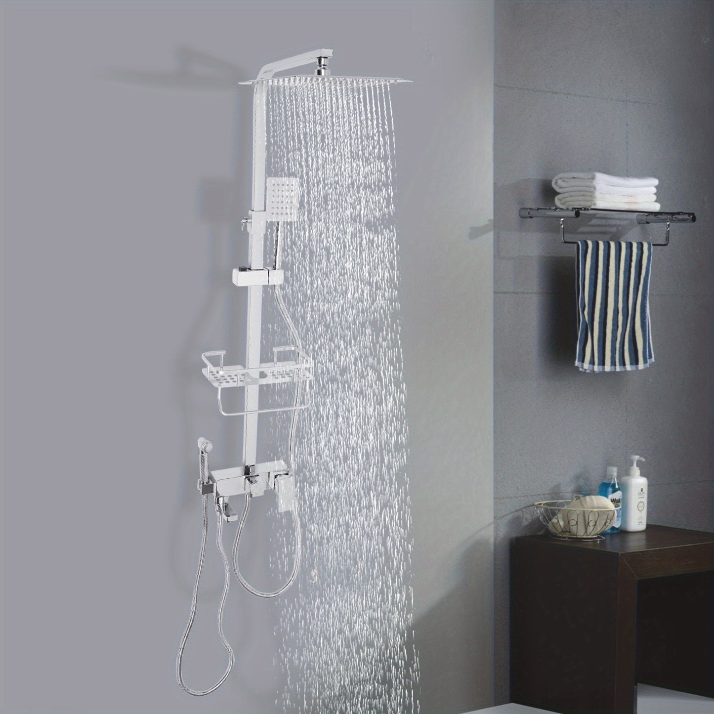 Douchekraan Set – Regendouche – Handdouche – Douchethermostaat – Doucheset Met Mandje – Verstelbare Hoogte 73-116 cm – 360° Swivel Rain Shower & Air Boost Technologie