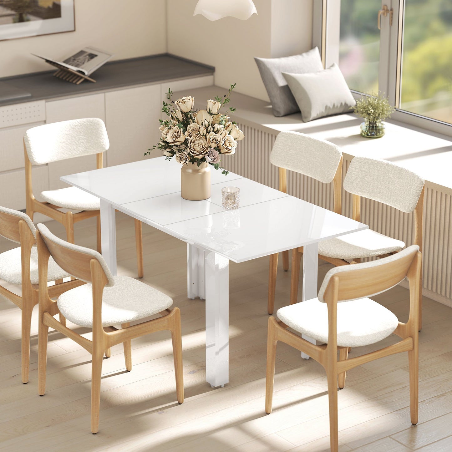 Uitklaptafel – Klaptafel – Vouwtafel – Uitschuiftafel – Eettafel – Hoogglans Wit – Uitschuifbaar 120-160 cm – Ruimtebesparend Design
