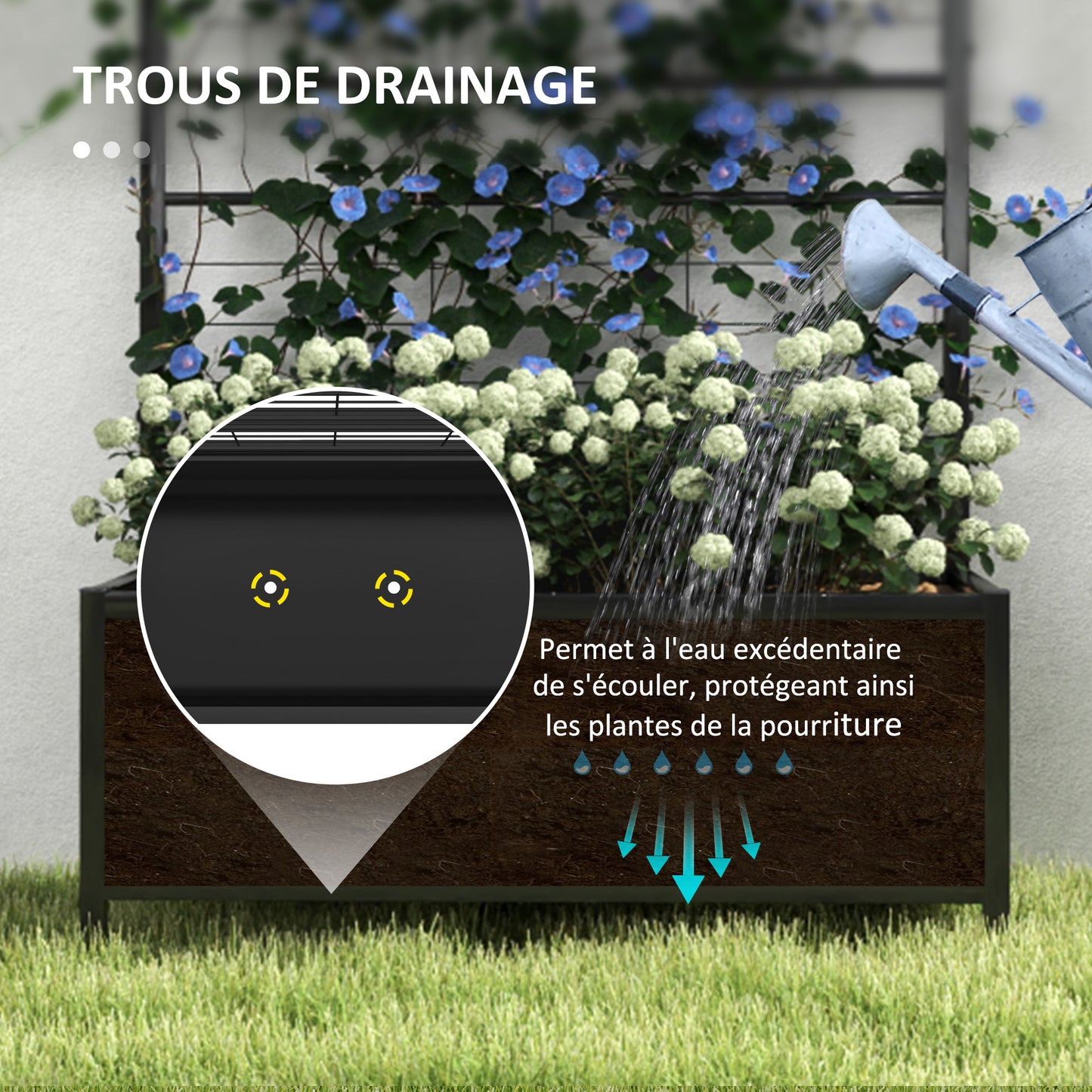 Verhoogde Plantenbak – Tuinbak – Bloembak – Moestuinbak – Balkonbak – Klimrek – Verzinkt Staal – Drainagegaten – Zwart – 90x40x120 cm