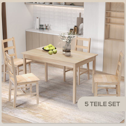 Eethoek – Eettafel Set – Dinerset – Tafel Met Stoelen – Massief Hout – Ruimtebesparend Ontwerp – 118x73 cm Tafel – Comfort Voor 4 Personen
