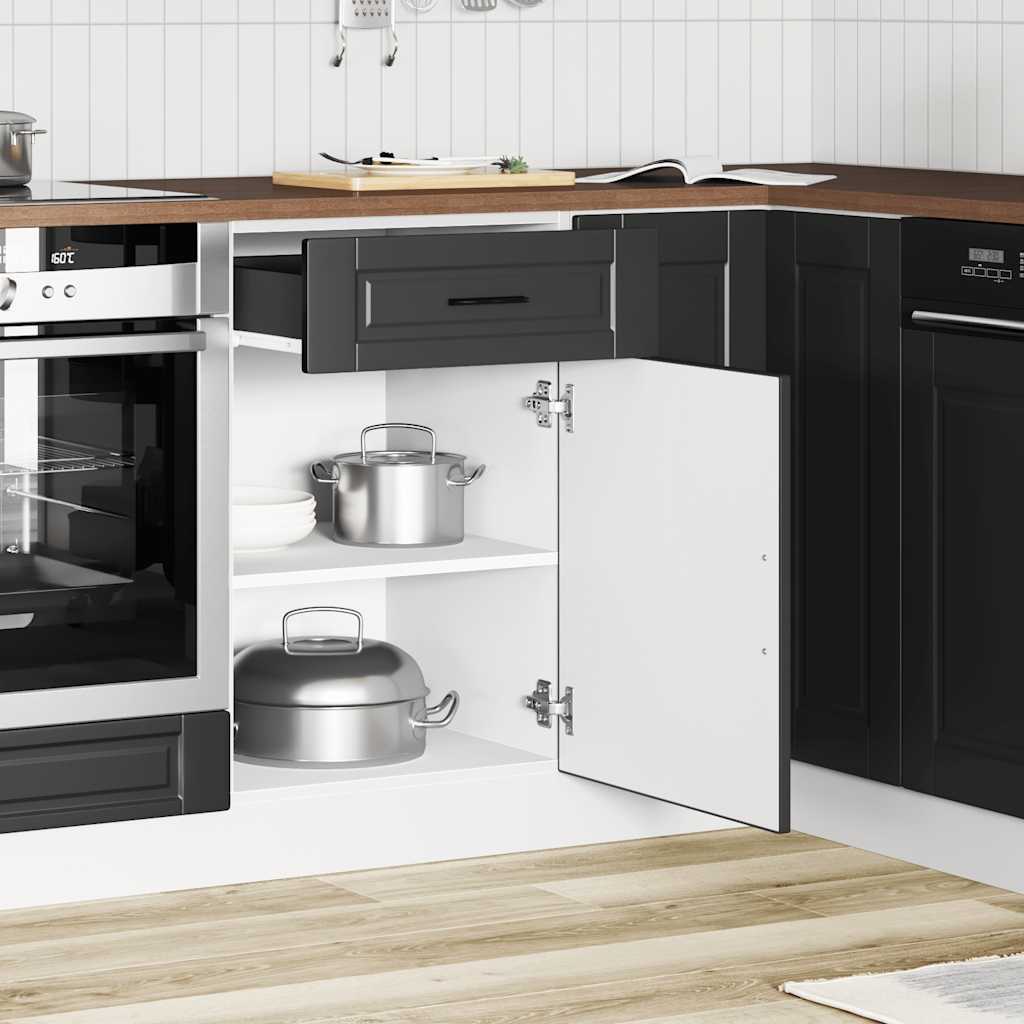 Keukenonderkast – Keukenkast – Opbergkast – Onderkast – Basis Meubel – Zwart Houten Fineer – Compact 50x46x81,5 cm – Verstelbare Pootjes & 65 kg Draagkracht
