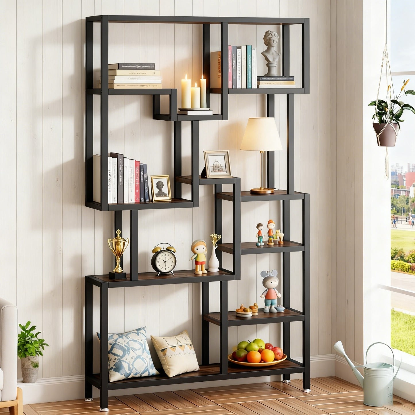 7-Laagse Boekenkast – Boekplank – Opbergkast – Vitrine – Rek – Industrieel Design – Stevig Metalen Frame – 180 cm Hoog