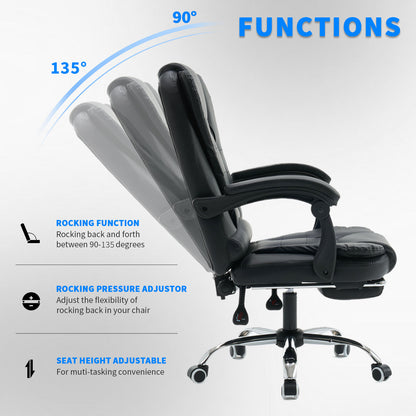 Home Office Office Chair, Height Adjustable Padded Computer Chair, High Back Chair with Cushioned Armrests and Retractable Footrest, Manager Chair for Home Office Study Meeting Room