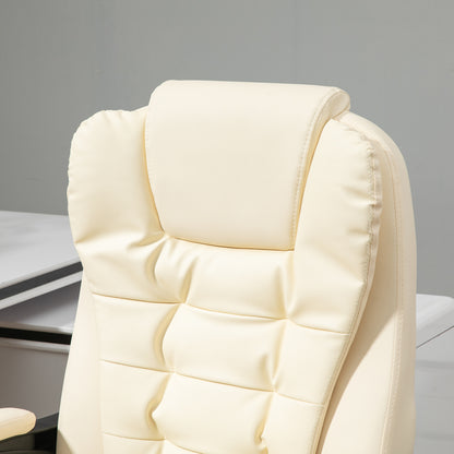 Bureaustoel – Office Chair – Draaistoel – Gamingstoel – Kantoorstoel – Verstelbare Rugleuning tot 145° – Met Uitschuifbare Voetensteun – Kunstleren Bekleding – Verstelbaar in Hoogte – Crèmekleur