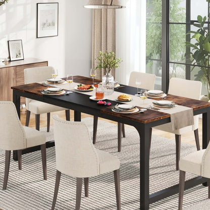 160.02cm x 80.01cm Heavy-Duty Industrial Rectangular Dining Table with Metal Legs & Engineered Wood Top - Modern Large Conference Desk for Home, Office, Kitchen, 4-6 Person, Black/Beige, Spacious Surface, Easy Assembly (Board