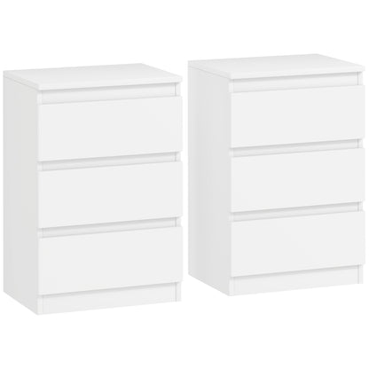 Nachtkastjes – Bijzettafel – Bijkastje – Bedkastje – Nachtmeubel – Set Van 2 – Wit – 3 Lades Per Kast – Compact 40x30x59,5 cm
