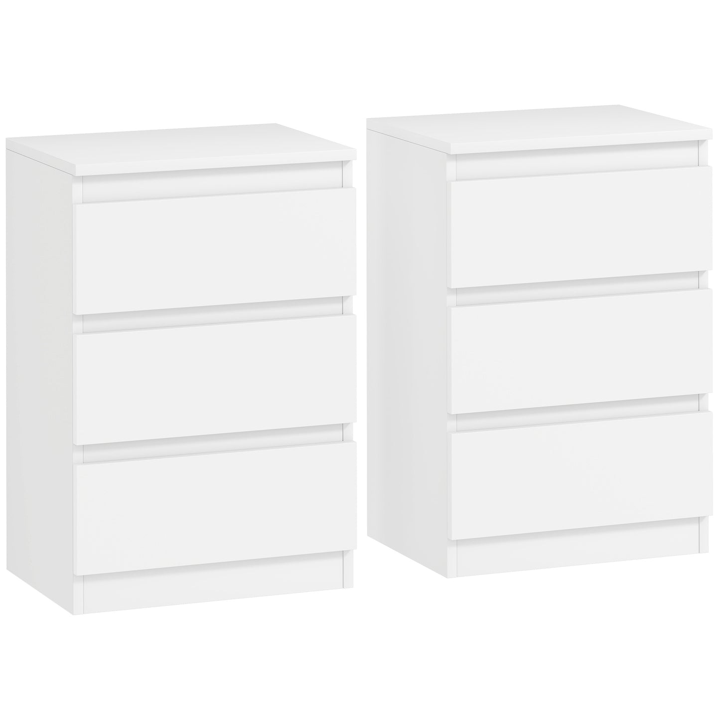 Nachtkastje – Bijzettafel – Ladekast – Opbergkast – Bedkast – Set van 2 – Wit – 3 Lades – 40x30x59,5 cm