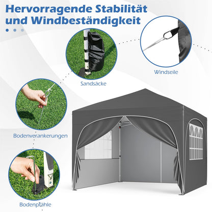 Tuinpaviljoen – Partytent – Prieel – Overkapping – Pergola – Inklapbaar – UV Bescherming 50+ – 3x3 Meter Met Zijwanden