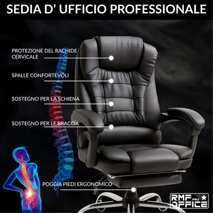 Bureaustoel – Ergonomische Stoel – Office Chair – Computerstoel – Bureaustoelen – Verstelbare Hoogte – Inklapbare Voetensteun – Draaibaar – Zwarte Kunstleren Bekleding