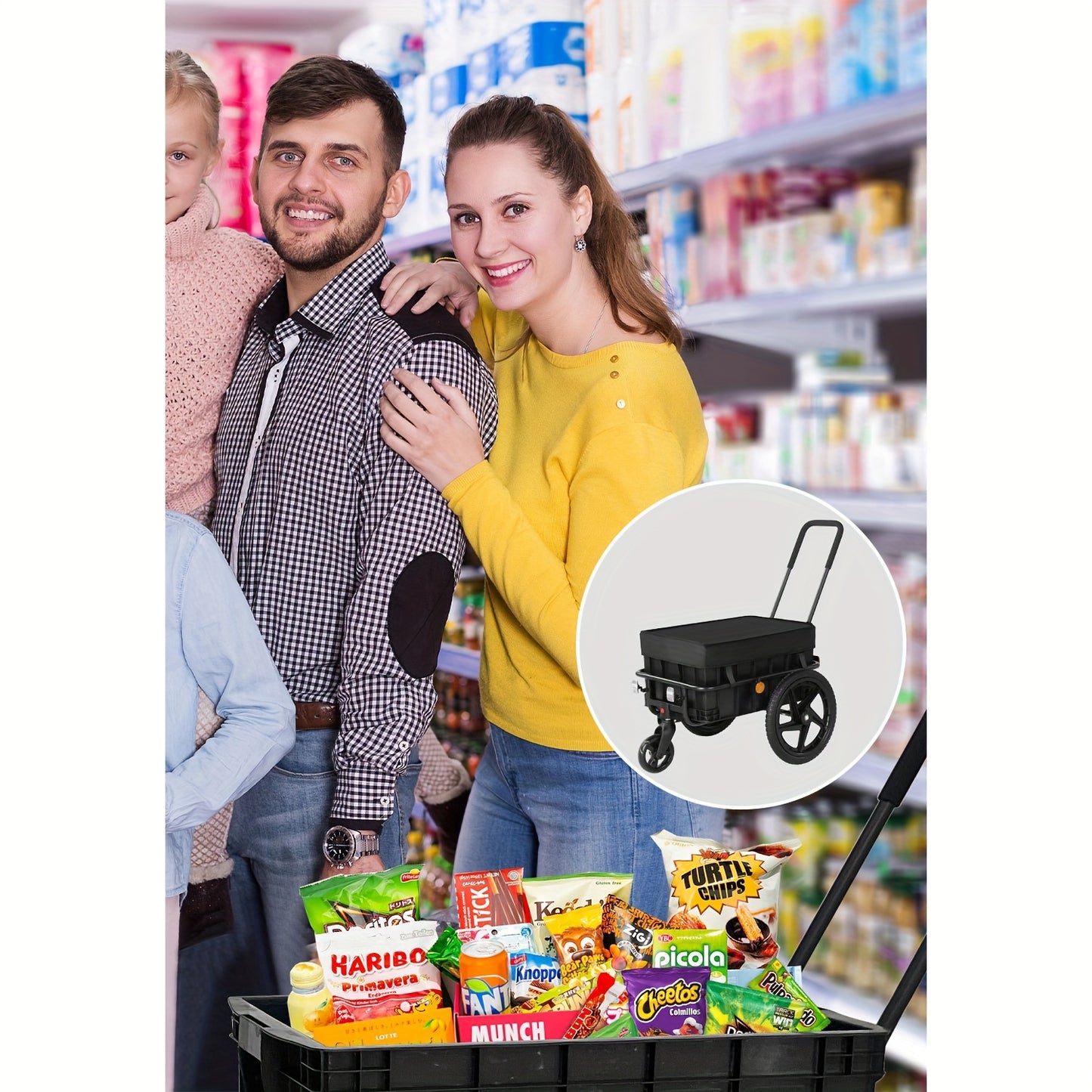 2-in-1 Fietskar – Boodschappentrolley – Handkar – Fietstrolley – Koelwagen – Zwart – Tot 40 kg Draagvermogen – Uitneembare Waterafstotende Hoes