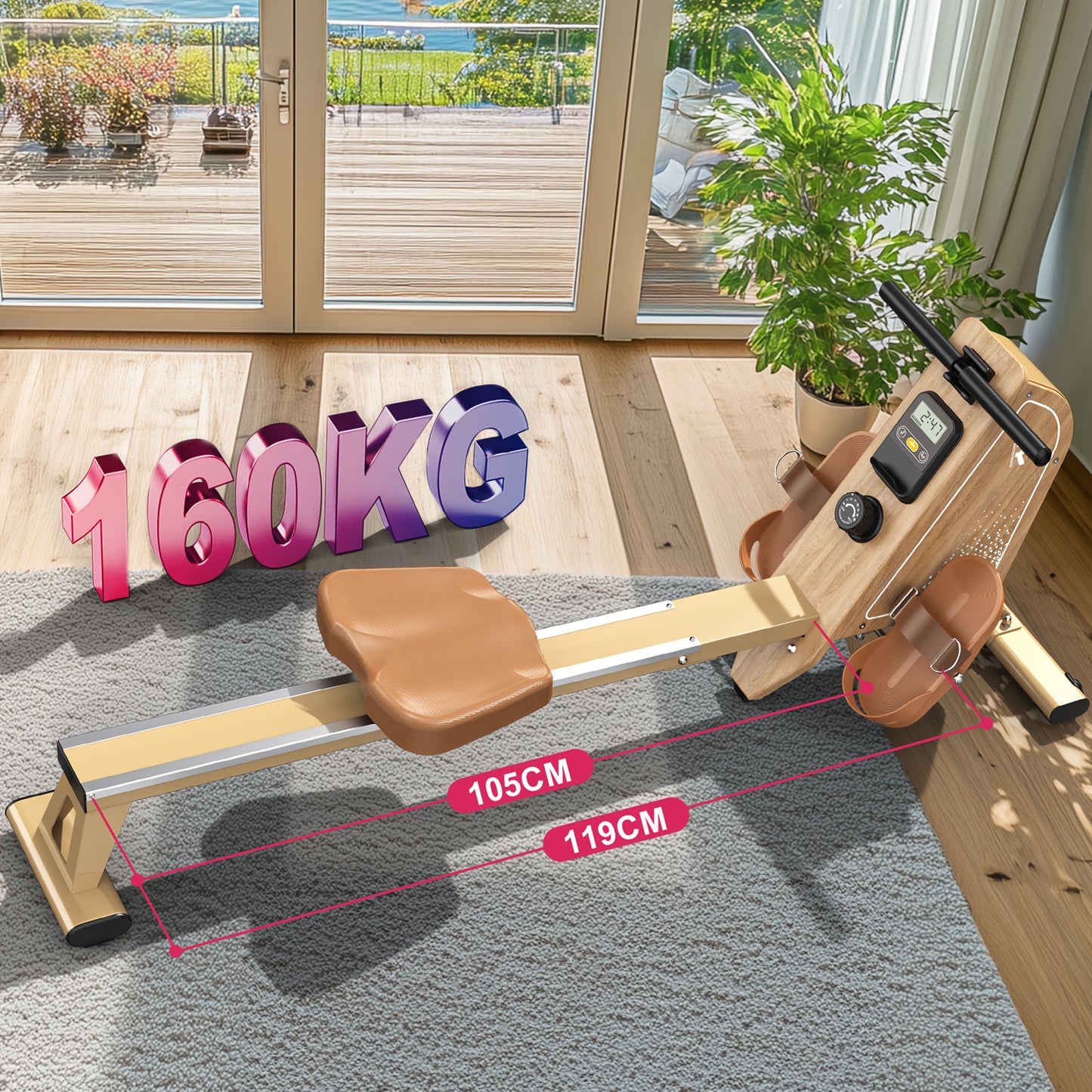 Roeitrainer – Roeimachine – Roeiapparaat – Fitnessapparaat – Indoor Rowing – 16 Weerstandsniveaus – Max. 150 kg – Draadloze Monitor – Verticale Opslag