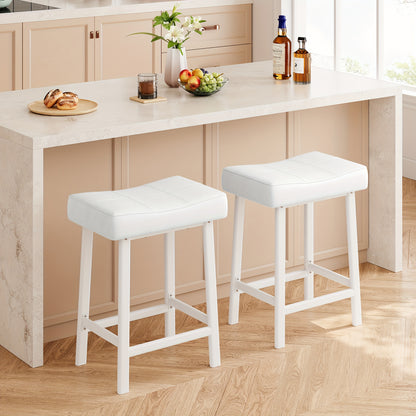 Set of 2 Modern 60.96cm Counter Height Bar Stools with Ergonomic Curved Back Support & Footrest - Heavy-Duty Metal Legs, Easy Assembly, Space-Saving Design for Kitchen Island, Home Bar, Cafe - White/Black Frame, Durable & Com