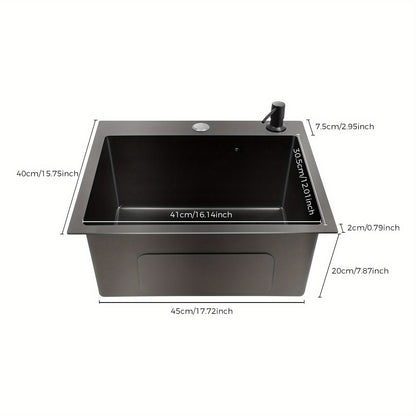 Keukenspoelbak – Spoelbak RVS – Inbouwspoelbak – Onderbouwspoelbak – Zwarte spoelbak – Ruime afmetingen 40x45cm – Inclusief zeeppomp en afdruiprek