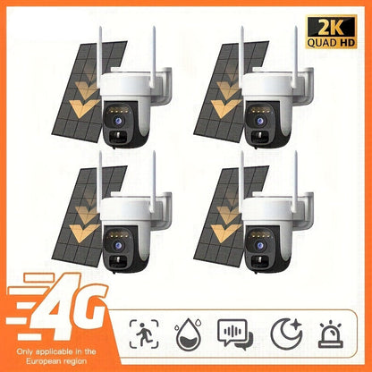 Draadloze Beveiligingscamera – Buitencamera – PTZ Camera – 3G 4G Camera – 2K 1296p Resolutie – Nachtzicht – 8000mAh Batterij - set van 4 Stuks