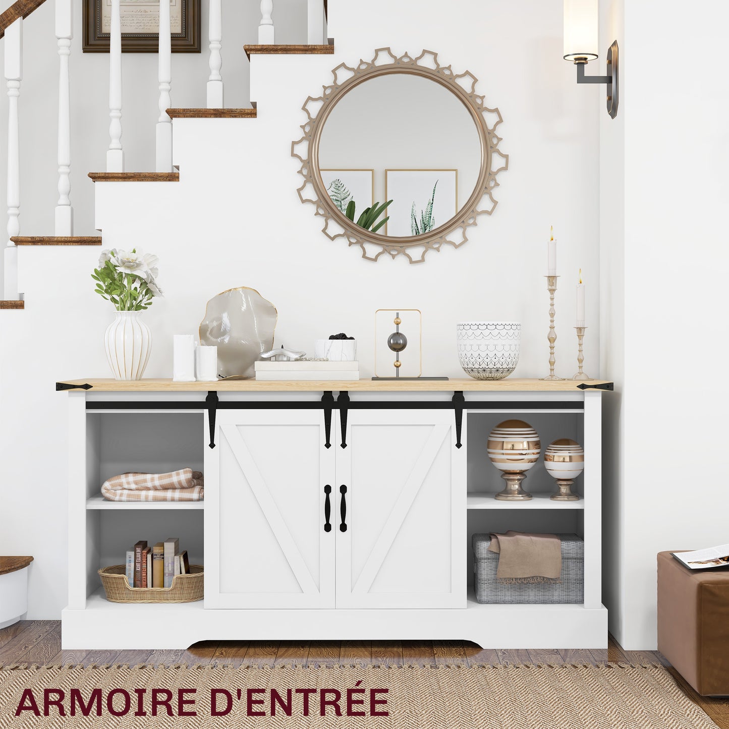Dressoir – Buffet – Opbergkast – Tv-meubel – Woonkamerkast – Wit Eikenhout – 150x40x72 cm – Schuifdeuren Met Verstelbare Legplanken