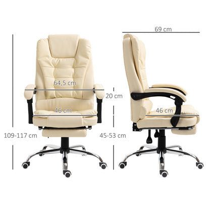 Bureaustoel – Kantoorstoel – Werkstoel – Desk Chair – Relaxstoel – Crème Kleur – Verstelbare Rugleuning tot 145° – Uitschuifbare Voetensteun en Gevoerde Armleuningen