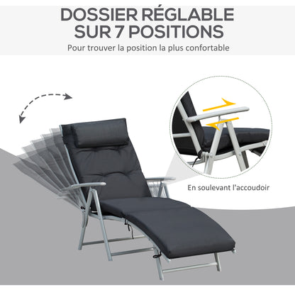 Zwarte Ligstoel – Tuinstoel – Relaxstoel – Lounge Chair – Zonnebed – 7 Posities Verstelbaar – Met Comfortabel Matras en Metalen Armleuningen