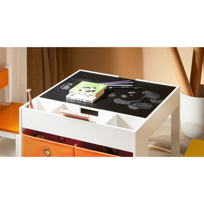 Speelgoedtafel – Activiteitentafel – Kindertafel – Kindermeubel – Tafel Met Stoelen – Dubbelzijdig Tafelblad – 4 Opbergmanden – MDF & Hout – Geschikt Voor Kinderen Vanaf 14 Jaar
