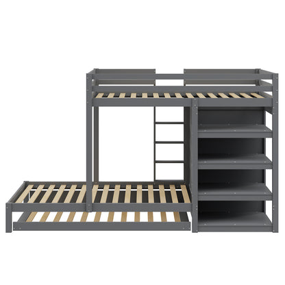 Stapelbed – Hoogslaper – Kinderbed – Multifunctioneel Bed – Uitklapbaar Logeerbed – Massief Hout – 90x200 cm – Met Kledingkast en Ladeblok