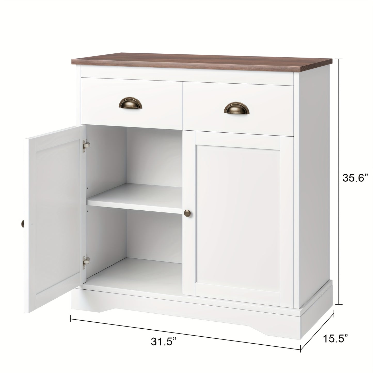 Dressoir – Sideboard – Opbergkast – Kast – Wandmeubel – Wit Gelakt – 80x40x90 cm – MDF & Composiethout – Verstelbare Planken – 2 Grote Lades