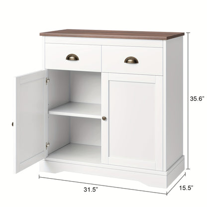 Dressoir – Sideboard – Opbergkast – Kast – Wandmeubel – Wit Gelakt – 80x40x90 cm – MDF & Composiethout – Verstelbare Planken – 2 Grote Lades