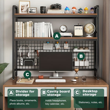 Boekenplank – Boekenrek – Bureauplank – Opbergplank – Boekenkast – 2-laags Ontwerp – Houten Bovenblad & Zwart Metalen Frame – 20x115x98 cm – Eenvoudige Montage