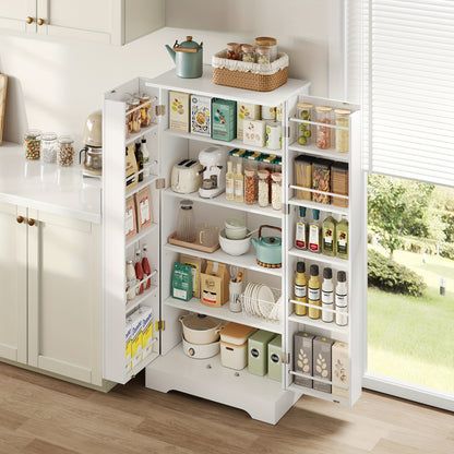 Keukenkast – Opbergkast – Keukenmeubel – Buffetkast – Organizer – Wit – Verstelbare planken – Dubbele deuren – Anti-kantelbeveiliging – 60x35x128 cm