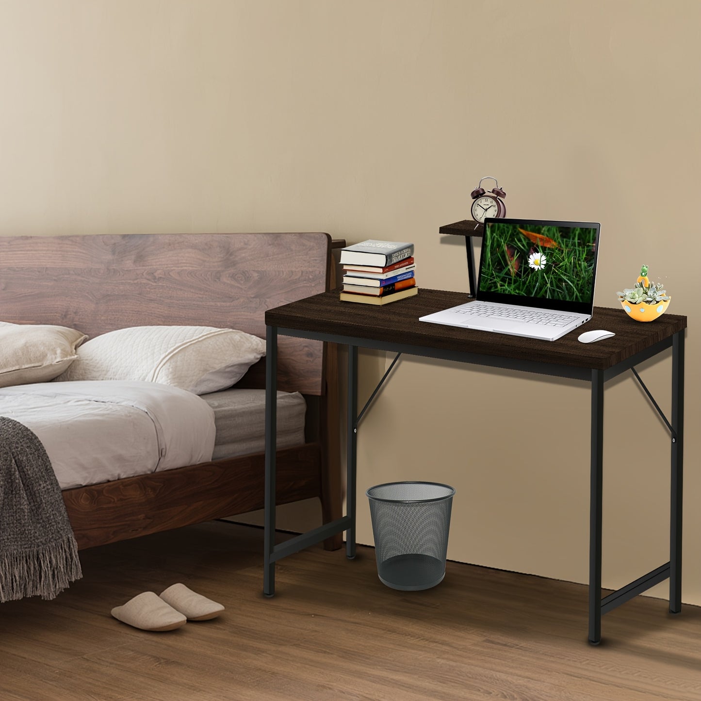 Space-Saving Office Desk 80x40x75cm With Monitor Mount | Nordic Home Office Desk Compact 40cm Width | 80x40cm Slim Desktop Fits 27-inch Monitor + Laptop