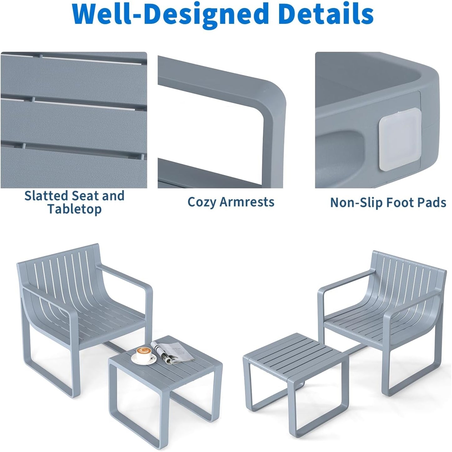 Tuinset 2-delig – Tuinstoelen – Tuinmeubelset – Buitenmeubels – Tuinbank – Weerbestendig PP-plastic – Ergonomische Stoelen met Armleuning