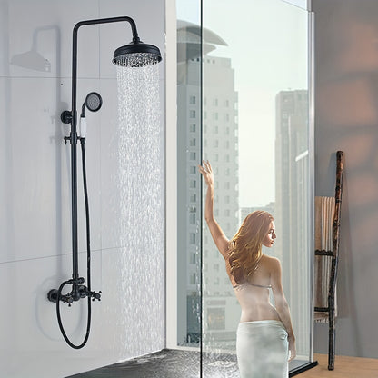 Regendouche – Douche Systeem – Douche Set – Handdouche – Doucheset – Retro Design – Verstelbare Douchestang – Messing & Roestvrijstaal - Zwart