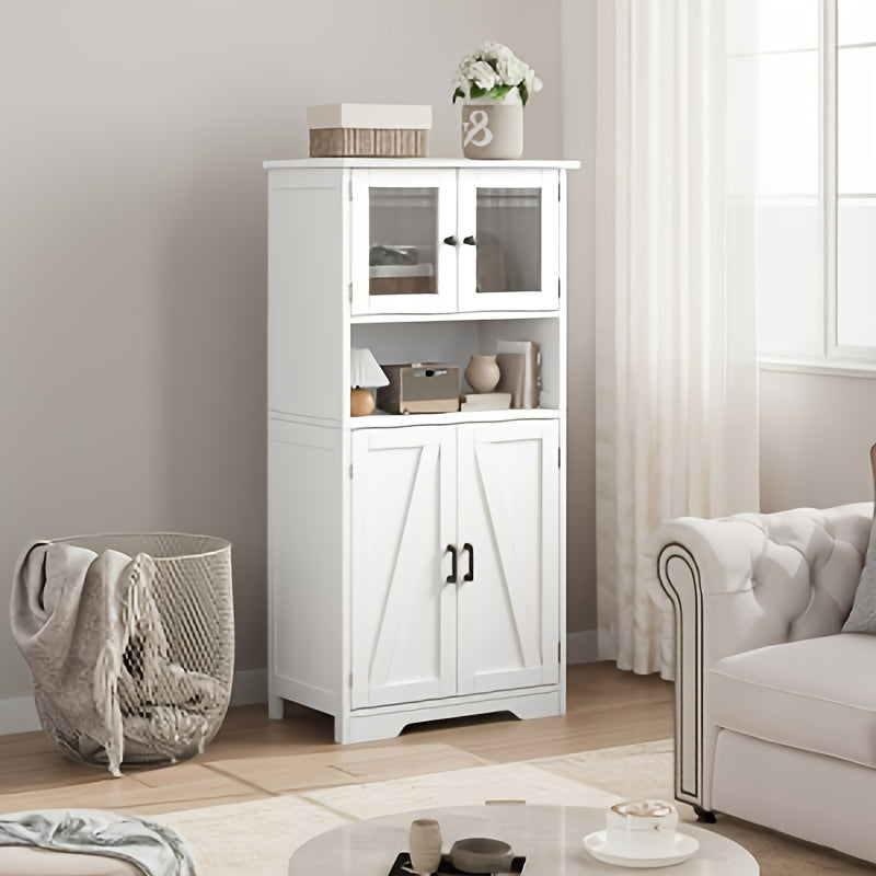 170.18 cm High Bathroom Storage Cabinet Freestanding Bathroom Storage Cabinet with 4 Doors And Adjustable Shelves for Living Room, Dining Room, Entryway, Home Organization, Entryway Organizer, Spacesaving Furniture, Sleek Cab