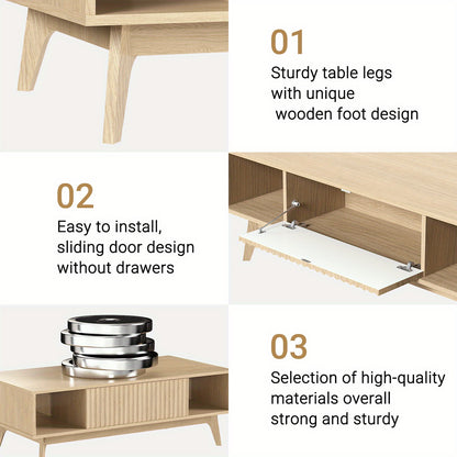 Salontafel – Koffietafel – Tafel – Woonkamertafel – Bijzettafel – Mid-Century Design – 2 Lades & Open Planken – Licht Eiken MDF – Draagvermogen 113 kg