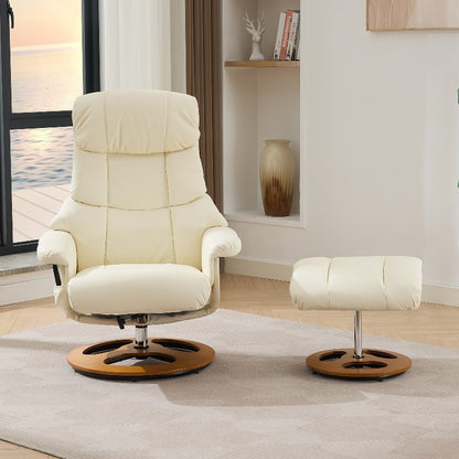 360° Swivel Recliner Chair with Massage & Heat - Heavy-Duty Metal Frame, PU Fabric White Modern Reclining Lounge Chair with Ottoman Footrest, Manual Operation, No Assembly Required, Easy-Clean Surface for Living Room, Home T