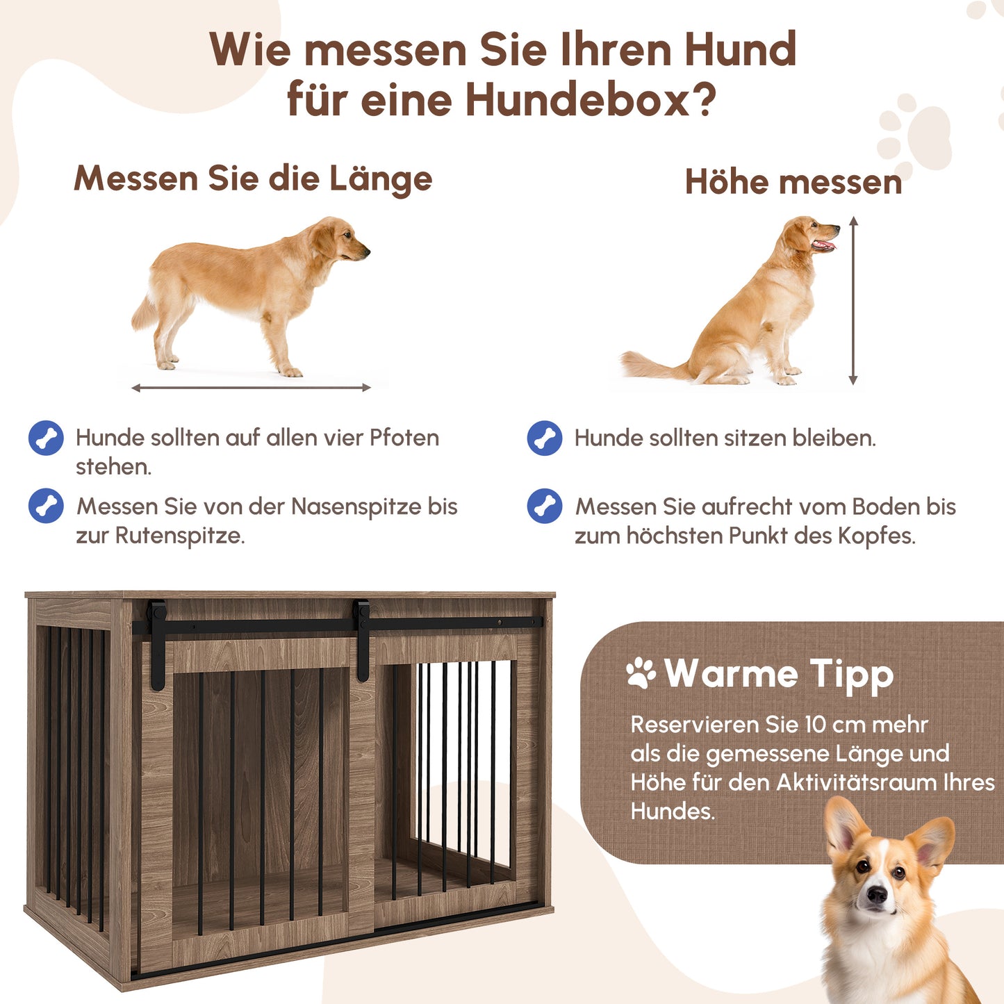 Hondenbench – Hondenkooi – Hondenhok – Dierenkooi – Benchkooi – Met Schuifdeur en Vergrendeling – Houtlook Notenhout Met Stalen Frame – 98x58x67 cm