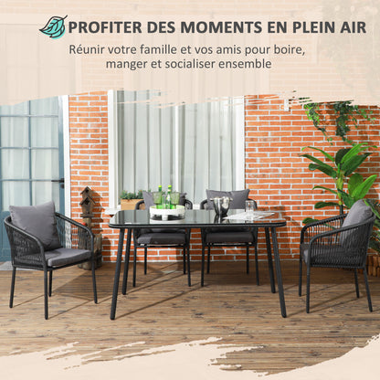 Tuinset 4 Personen – Tuinmeubel Set – Buitentafel Met Stoelen – Balkonset – PE Rattan Meubel – Weerbestendig Aluminium Frame – 140x80x74 cm Tempered Glasblad