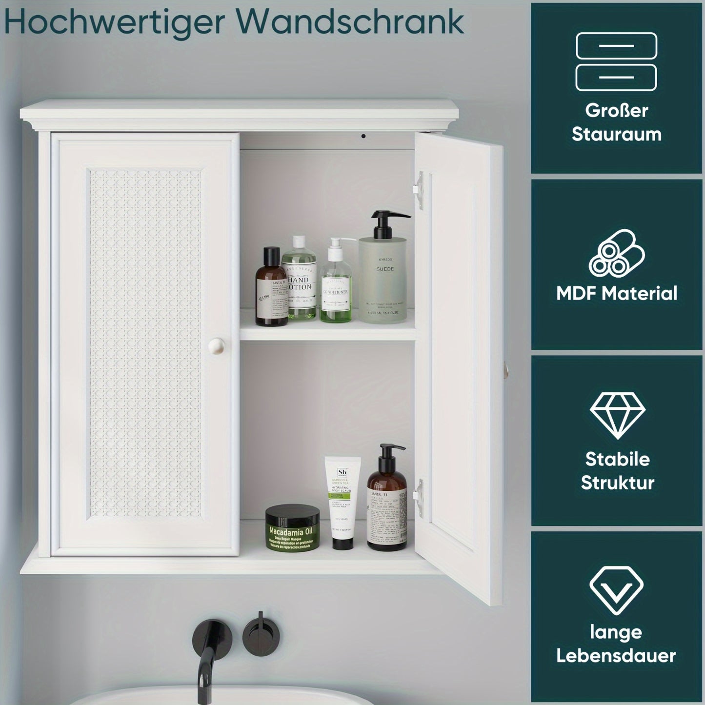 Wandkast – Badkamerkast – Opbergkast – Keukenkast – Hangkast – Wit Houten Materiaal – Verstelbare Planken