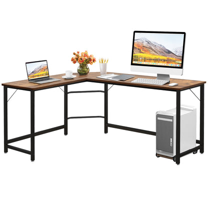 Hoekbureau – L-Vormig Bureau – Gaming Bureau – Computertafel – Werkplek Bureau – Ruim Spaanplaat Blad – Stevig IJzeren Frame – Verstelbare Voetjes – Inclusief CPU-Stand