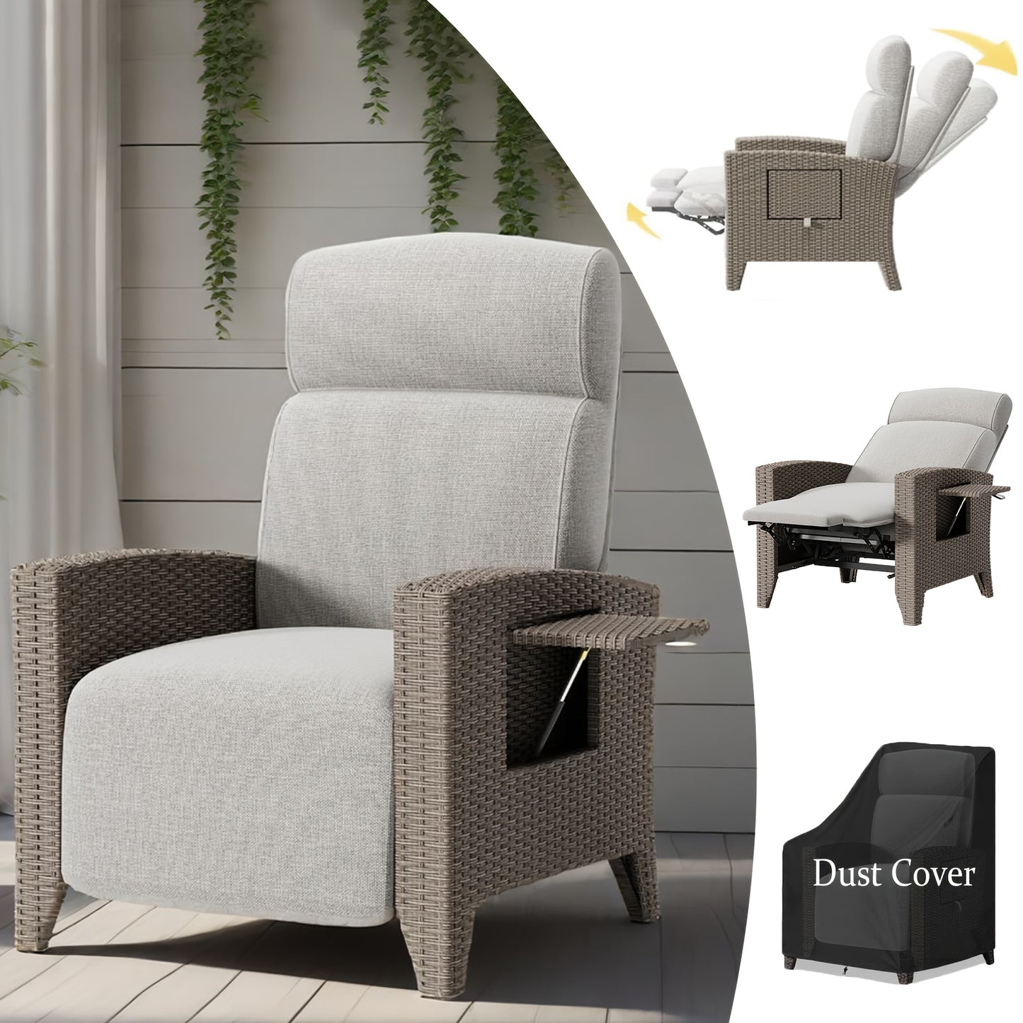 Loungebed – Ligbed – Loungestoel – Ligstoel – Tuinstoel – Verstelbare Rugleuning – Inklapbaar Zijtafeltje – Metaal Frame – Memory Foam Kussen