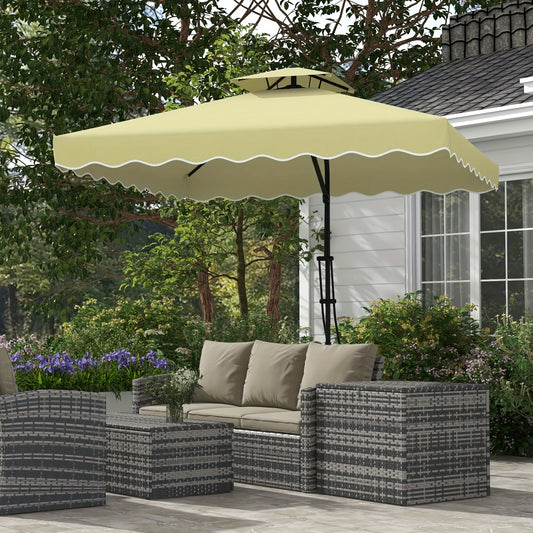 Tuinkoopparasol – Tuinparasol – Balkonparasol – Offset Parasol – Dubbele Kap Parasol – Verstelbare Hoogte – Stevige Metalen Ruffle Voet – Geel