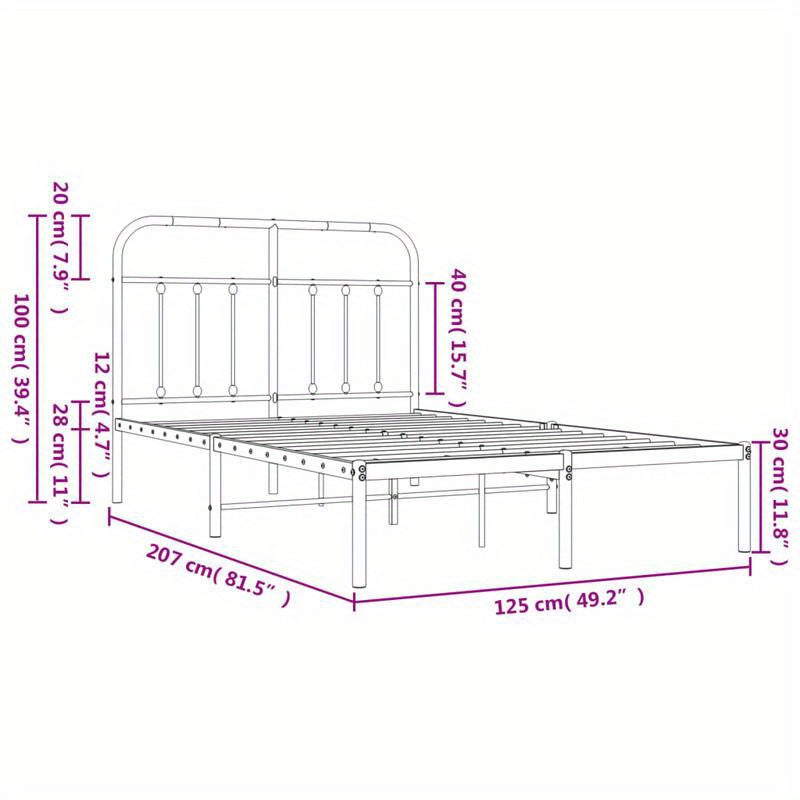 Modern Black Metal Bed Frame with Headboard - 120x200cm, Powder-Coated Construction for Durability & Stability, Easy Assembly, Minimalist Design for Contemporary Bedrooms, Contemporary Bedroom Furniture | Geometric Pattern Be