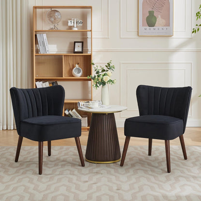Mid-Century Loungezetel – Fauteuil – Accentstoel – Relaxstoel – Wingback Stoel – Zwart Katoenfluweel – Verstelbare Hardhouten Poten