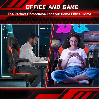 Gamingstoel – Game Chair – Bureaustoel – Racestoel – Werkstoel – Ergonomisch Design – In hoogte verstelbaar – 360° Draaibaar – Inklapbare Armleuningen – Memory Foam Zitting – Rood