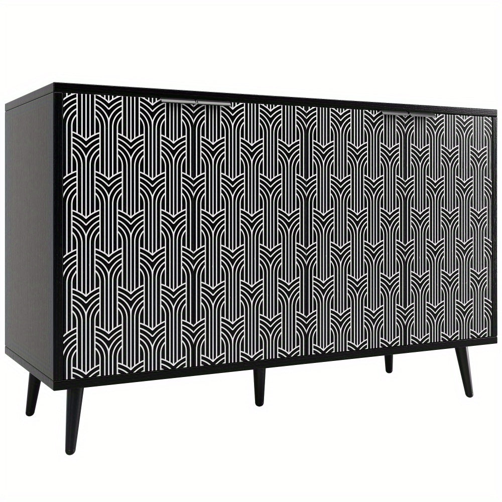 Dressoir – Opbergkast – Ladekast – Buffetkast – Woonkamerkast – Vrijstaand – Hout & Spaanplaat – Visgraatpatroon Deur – Afmetingen 120x35x78 cm – Zwart