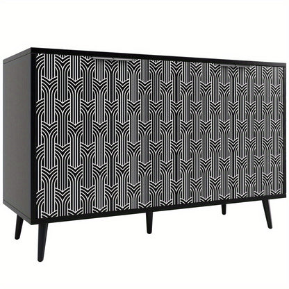 Dressoir – Opbergkast – Ladekast – Buffetkast – Woonkamerkast – Vrijstaand – Hout & Spaanplaat – Visgraatpatroon Deur – Afmetingen 120x35x78 cm – Zwart
